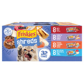Friskies front packaging showing 32-can variety pack with convenience