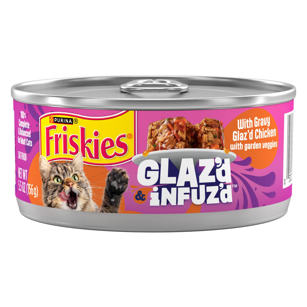 Friskies salmon front of can showing label and flavor, clear product identification and appeal