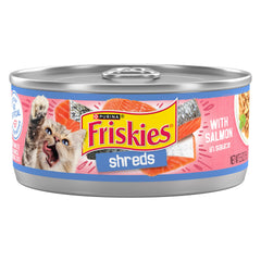 Friskies front packaging showing salmon shreds and benefits