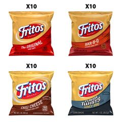 Fritos bag variety display with four flavors for group snacking