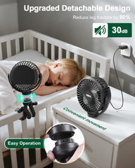FRIZCOL mounted on baby stroller providing steady breeze and hands-free cooling