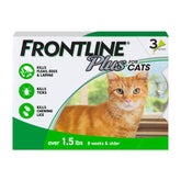 Frontline Plus box front showing brand and 3-count benefit