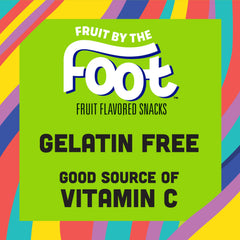 Fruit by the Foot serving-size comparison beside a ruler showing one-foot roll length and easy packing