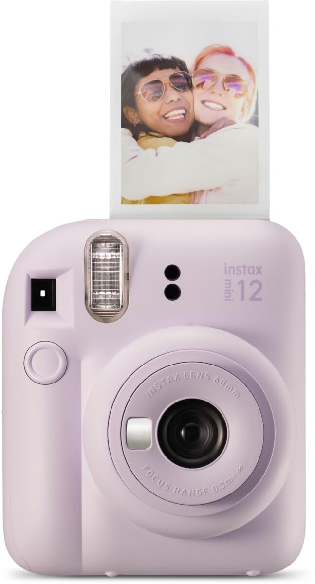 Fujifilm Instax Mini 12 front view showing compact lilac design and instant appeal