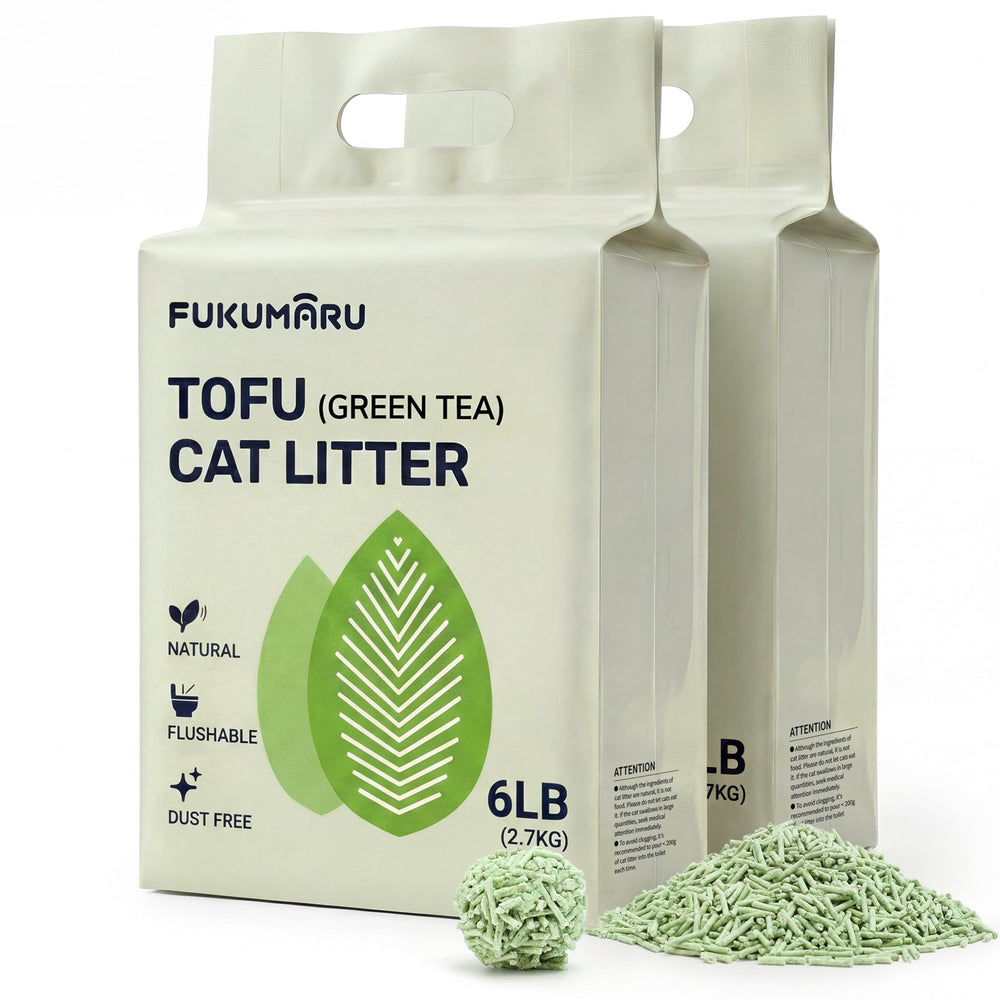 FUKUMARU front packaging shows 12 lb bag and green tea scent benefit