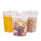 FULING front view of 32 oz clear deli container showing label and stackability benefit