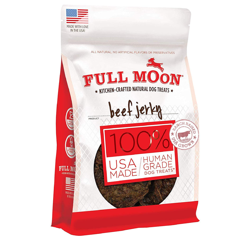Full Moon front packaging showing USA-made jerky and premium benefits
