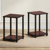 Furinno front view of both cherry oak side tables showing compact pair benefit