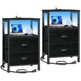 Furologee front view of the black oak nightstands showing modern silhouette and storage benefits