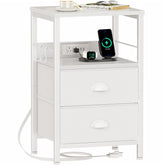 Furologee front view of end table showing drawers and outlets for organized charging