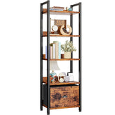 Furologee full bookshelf front view showing five tiers and rustic brown finish for compact storage