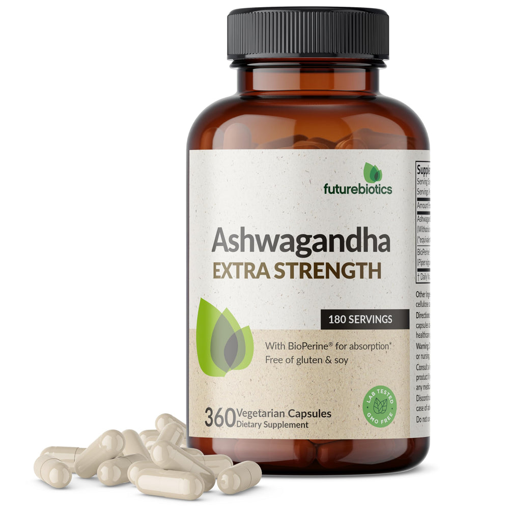 Futurebiotics bottle front packaging showing label and 360 capsules benefit of long supply