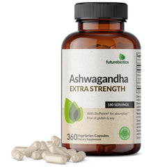Futurebiotics bottle front packaging showing label and 360 capsules benefit of long supply