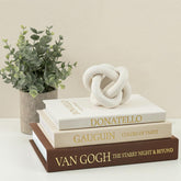 Fveuc front view of three linen faux books showing vintage tones and balance