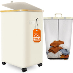 Fzzcvo front view of rolling laundry hamper showing full capacity and lid benefit
