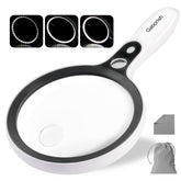 GABORISH front view of magnifier showing large 5.2-inch lens and handle benefit clear viewing