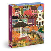 Galison Falls Hollow front-of-box showing autumn village art and benefits for gifting