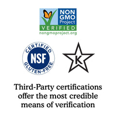 Garden of Life label nutritional panel detail emphasizing third-party certified ingredients