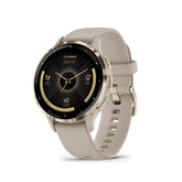 Garmin Venu 3S front view showing French Gray finish and bright display, clear visibility benefit