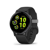 Garmin vívoactive 5 front display showing colorful watch face and readable info
