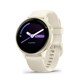 Garmin vívoactive 6 front view showing bone case and clear AMOLED screen benefit: stylish readability