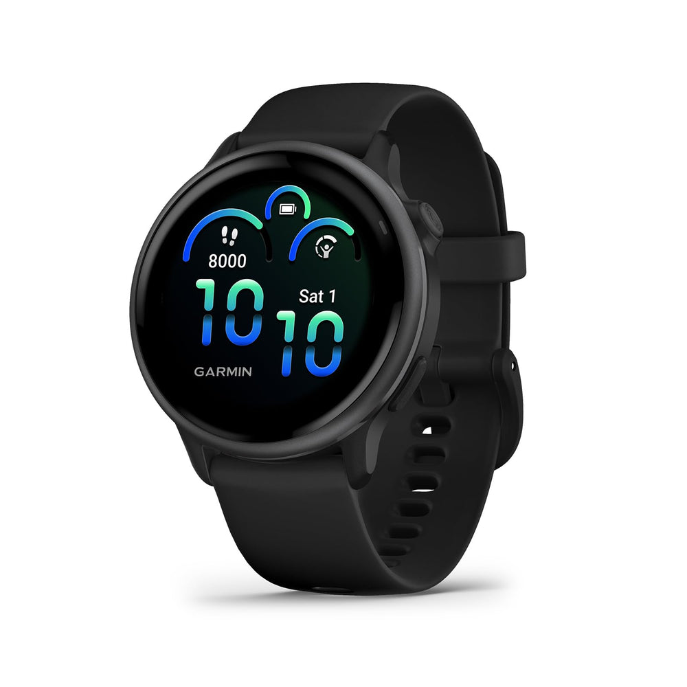 Garmin vívoactive 6 front view showing slate bezel and clear display benefit