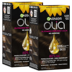 Garnier Olia front packaging showing shade 5.03 and benefits