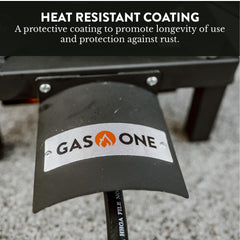 Gas One top and bottom heat shield detail protecting hose and surfaces for safer use