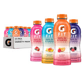 Gatorade Fit front packaging showing 12-pack and variety of flavors for convenient hydration