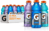 Gatorade pack front showing three Frost flavors and twelve 20 fl oz bottles for quick hydration