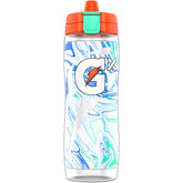 Gatorade Gx bottle front view showing marble white finish and logo benefit: clear identification