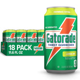 Gatorade lemon-lime front packaging showing pack of 18 cans and easy storage benefit