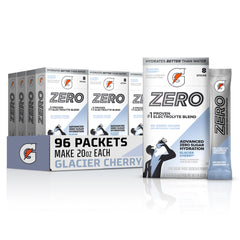 Gatorade Glacier Cherry front packaging showing 96 sticks and clear labeling for convenience