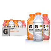 Gatorlyte front packaging showing 12-pack and variety of flavors for fast hydration