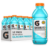 Gatorlyte Glacier Freeze front packaging showing 12-pack and hydration benefit