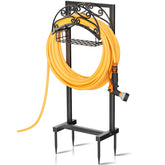 Gayuteay front view of freestanding hose holder showing stable base and basket benefit organization