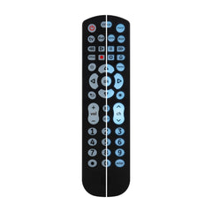 GE remote held in hand to show size and comfortable one‑hand operation benefit