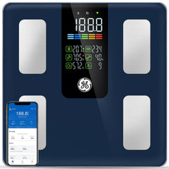 GE smart scale front view showing large platform and neat profile for easy stepping