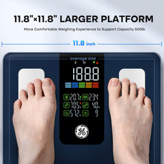GE smart scale platform close-up showing textured surface for stable footing and safety