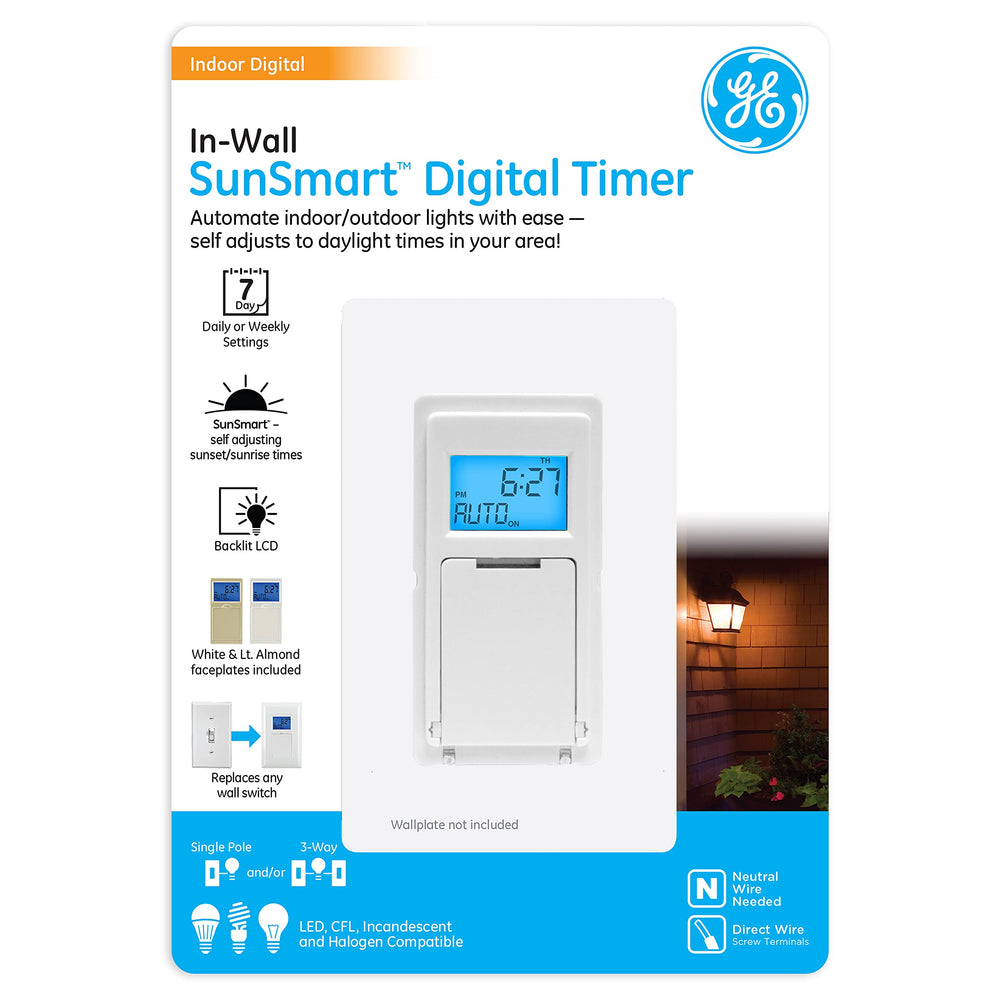 GE SunSmart front view showing rocker-style timer and neat appearance for consistent control