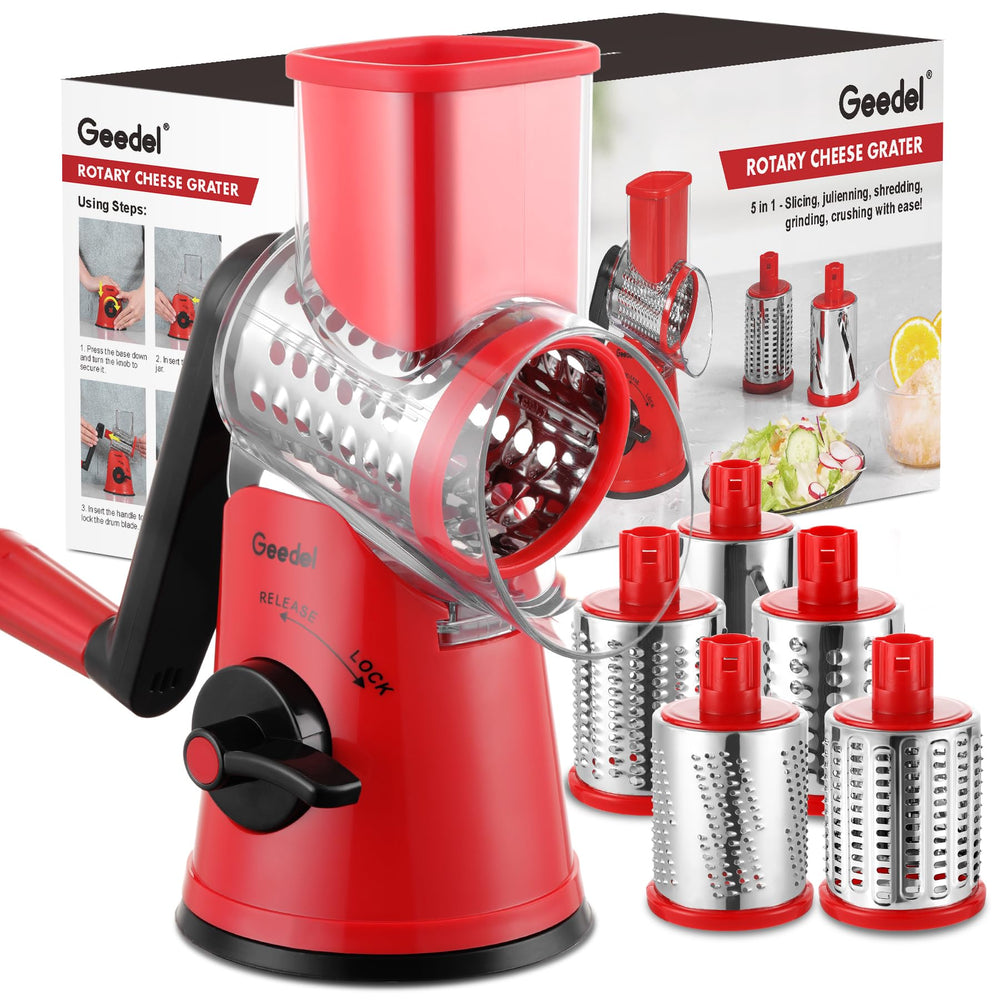 Geedel rotary grater front view showing compact, versatile design for quick prep