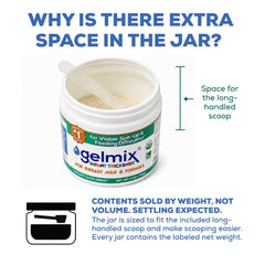 Gelmix powder being mixed into a bottle showing quick blending benefit with warm milk