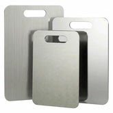 Generic front view of three stainless steel boards showing sizes and clean finish for durable prep