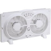 Genesis twin fan front view showing dual blades and grille, powerful airflow benefit