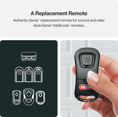 Genie remote close-up of button highlighting tactile control and reliability