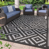GENIMO front view of 5x8 black grey rug shows modern pattern and curb appeal