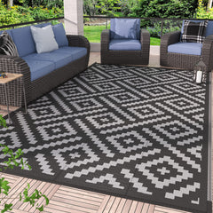 GENIMO front view of 5x8 black grey rug shows modern pattern and curb appeal