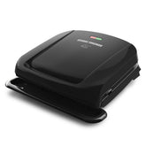 George Foreman front view of 4-serving grill showing compact design and fast heating benefits