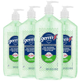 Germ-X front pump bottle showing clear gel and label benefit
