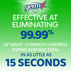 Germ-X clear gel texture on palm showing moisturizing aloe benefit
